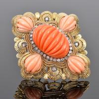 14K Gold, Diamond & Carved Coral Estate Brooch - Sold for $2,816 on 11-09-2023 (Lot 1168A).jpg